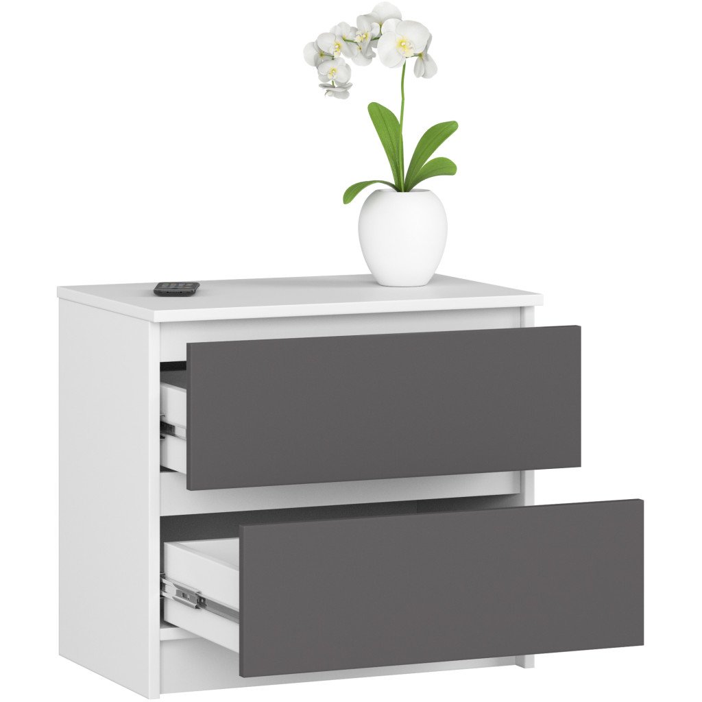Comoda cu 2 sertare din PAL laminat 16 mm, 60x40x55 cm, alb si gri - imagine 3