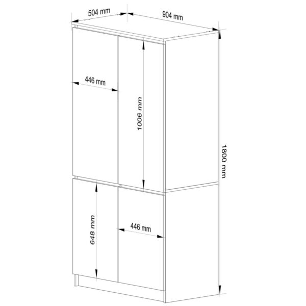 Dulap cu 4 usi, PAL laminat, 90x51x180 cm, stejar artisan si alb - imagine 3