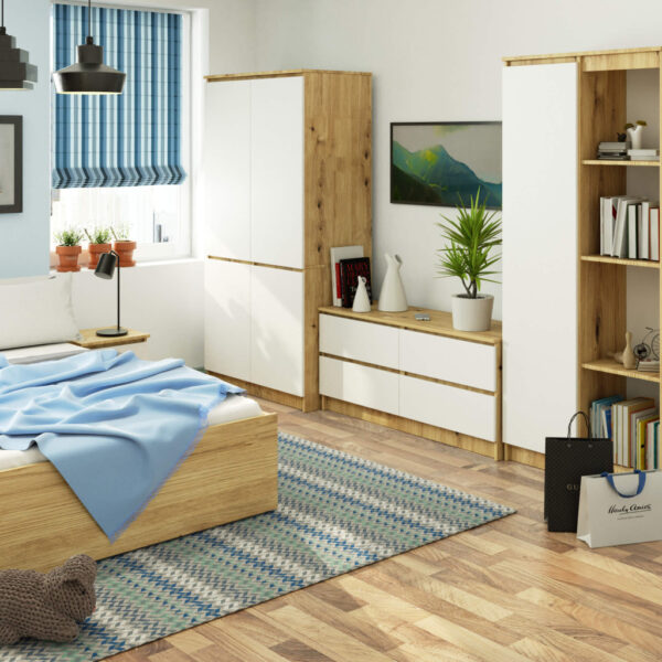 Dulap cu 4 usi, PAL laminat, 90x51x180 cm, stejar artisan si alb - imagine 4