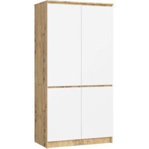 Dulap cu 4 usi, PAL laminat, 90x51x180 cm, stejar artisan si alb