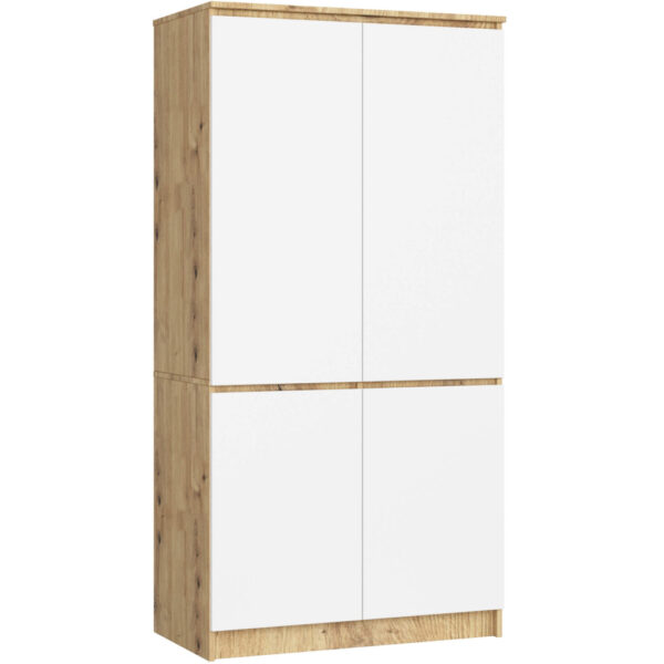 Dulap cu 4 usi, PAL laminat, 90x51x180 cm, stejar artisan si alb