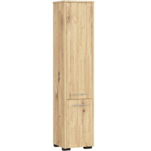 Dulap baie tip coloana cu 2 usi si 5 rafturi, PAL laminat, 30x30x140 cm, stejar artisan