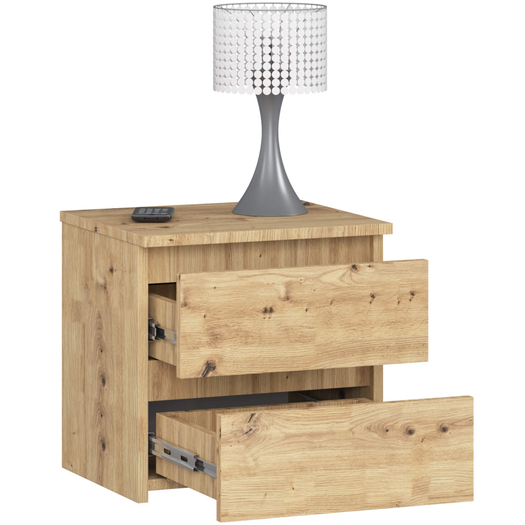 Noptiera cu 2 sertare, din PAL laminat, 40x35x40 cm, stejar artisan - imagine 3