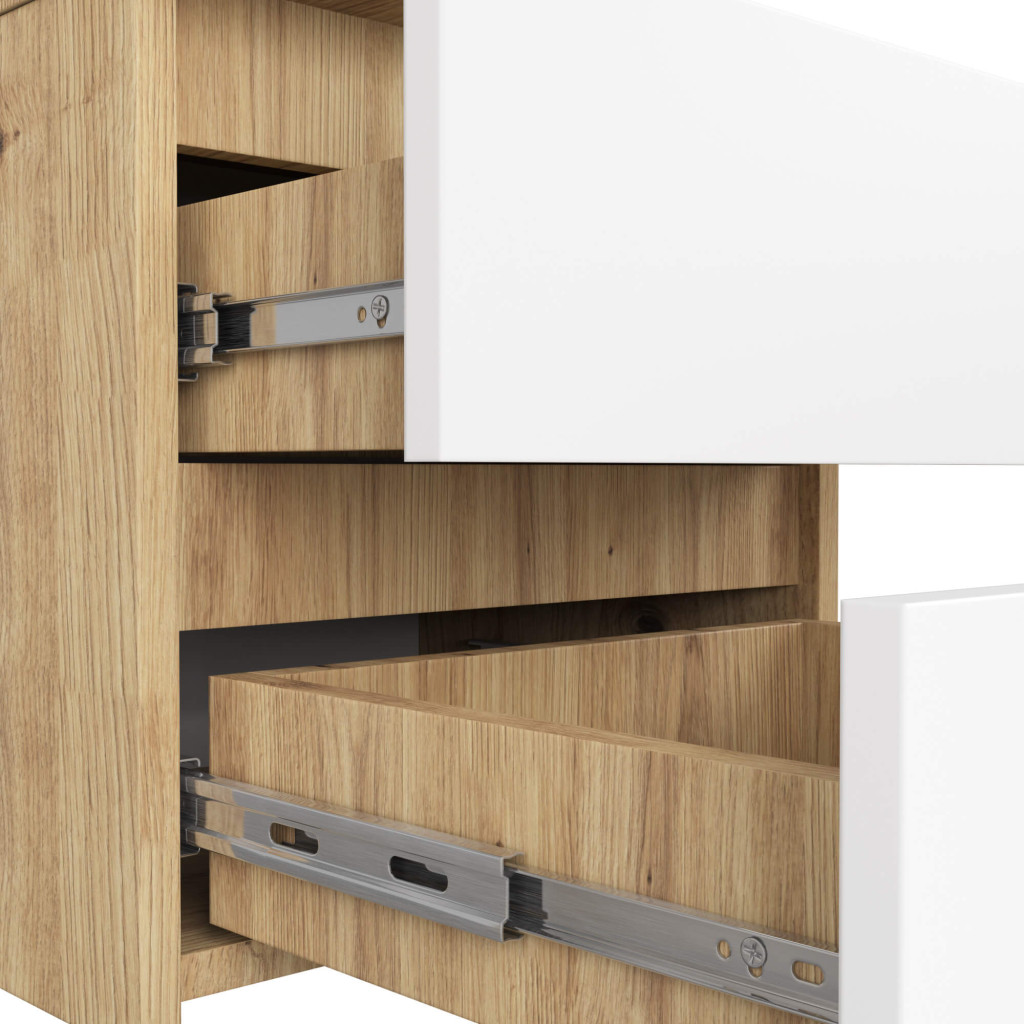 Noptiera cu 2 sertare, din PAL laminat, 40x35x40 cm, stejar artisan si alb - imagine 5