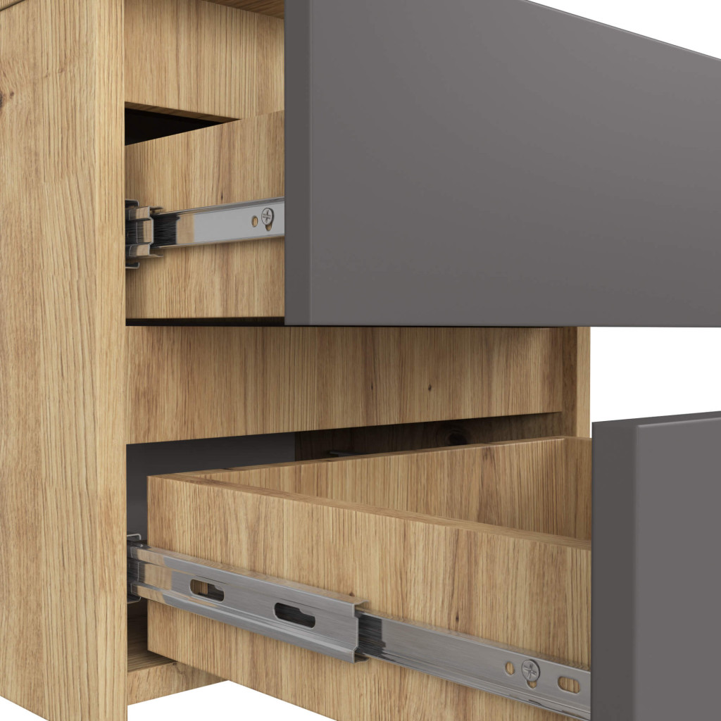 Noptiera cu 2 sertare, din PAL laminat, 40x35x40 cm, stejar artisan si gri - imagine 5