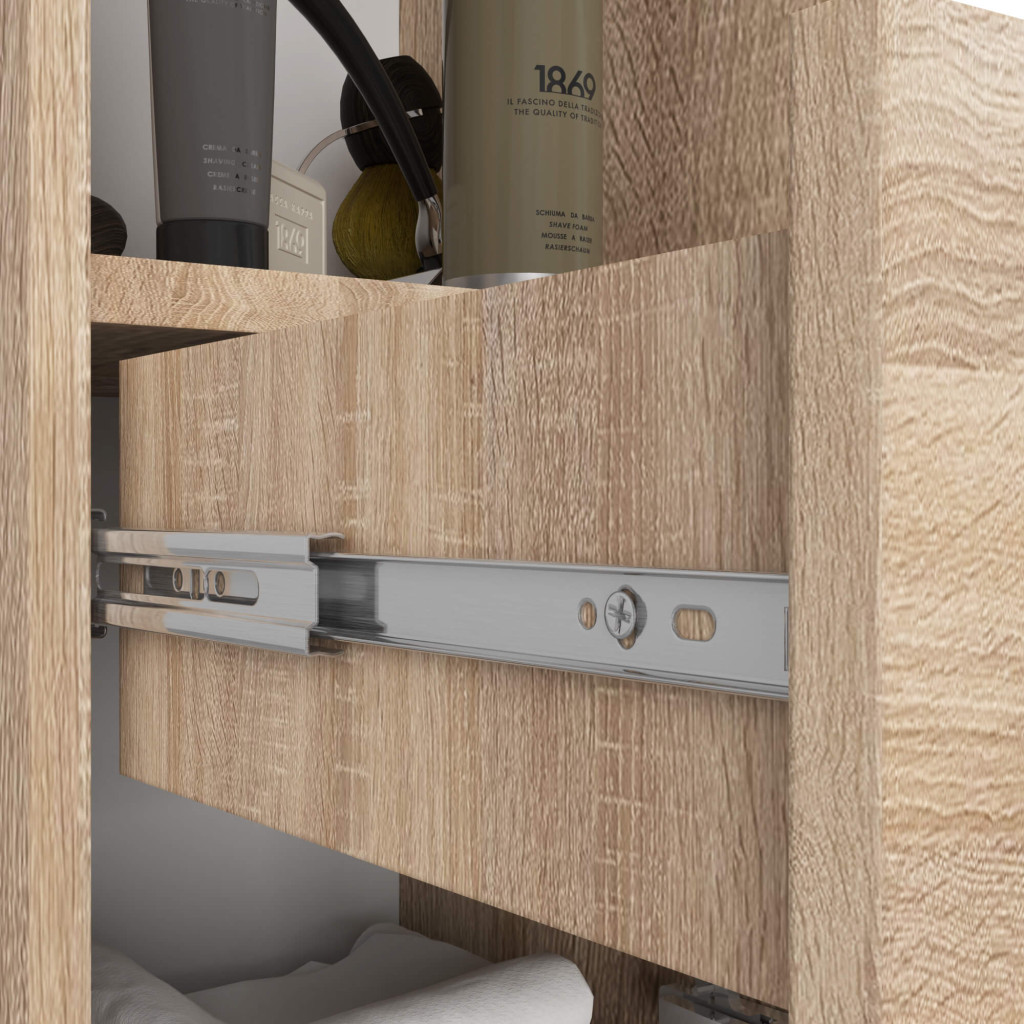 Dulap baie tip coloana cu 2 usi, 1 sertar si rafturi interioare, PAL laminat, 30x30x140 cm, stejar sonoma - imagine 6