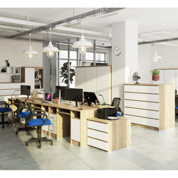 Birou ANA pentru calculator, cu 3 sertare si 1 usa, 124x52x74 cm, stejar sonoma si alb - imagine 5