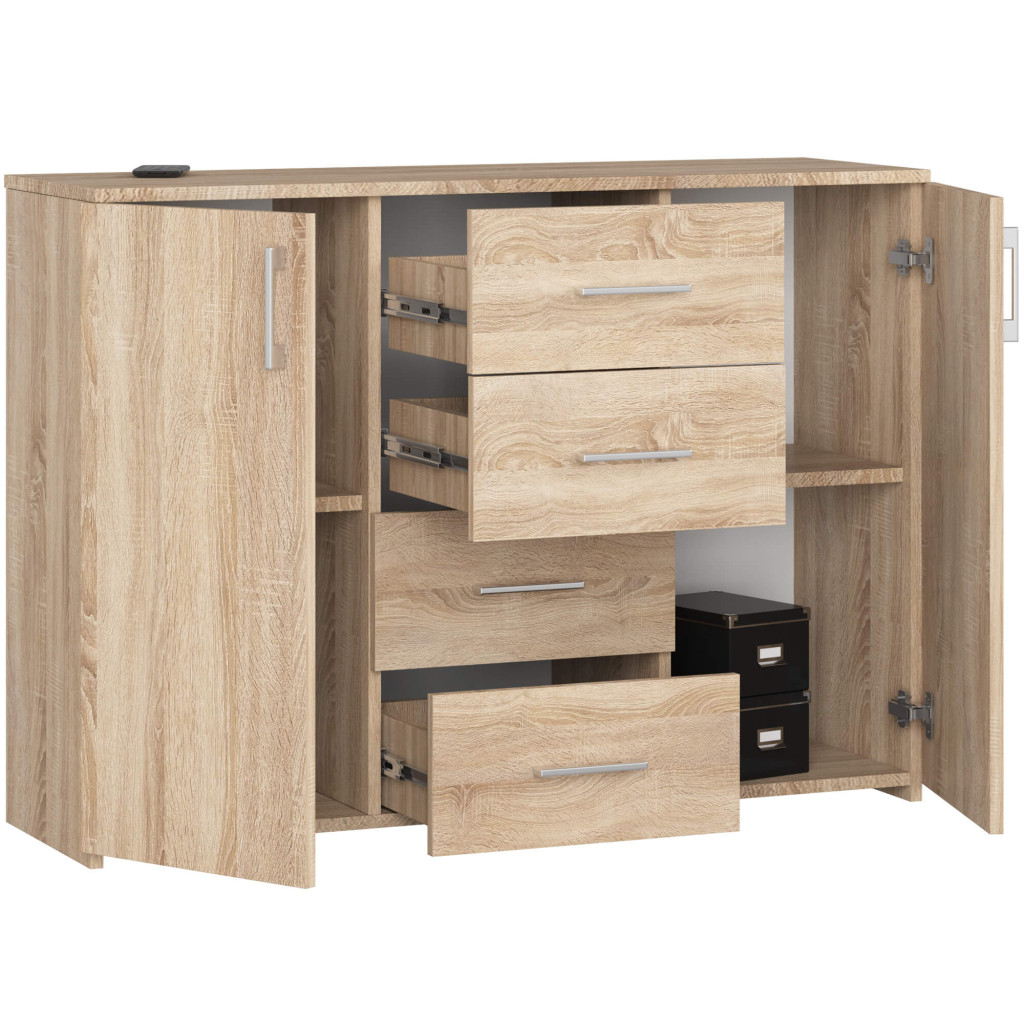 Comoda cu 4 sertare si 2 usi, PAL laminat, 110x35x80 cm, stejar sonoma - imagine 3