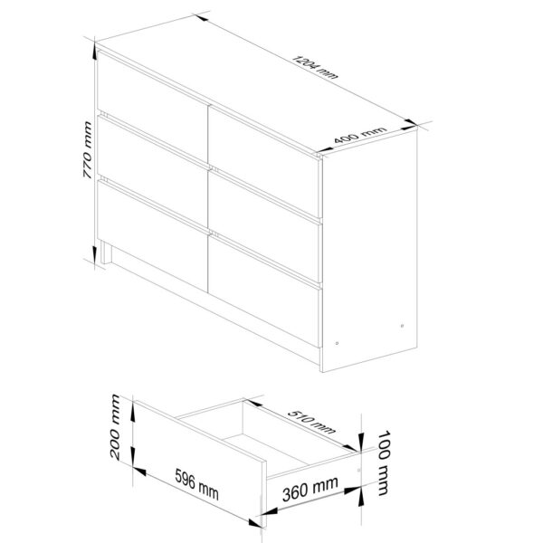 Comoda cu 6 sertare, PAL laminat, 120x40x77 cm, stejar sonoma - imagine 2