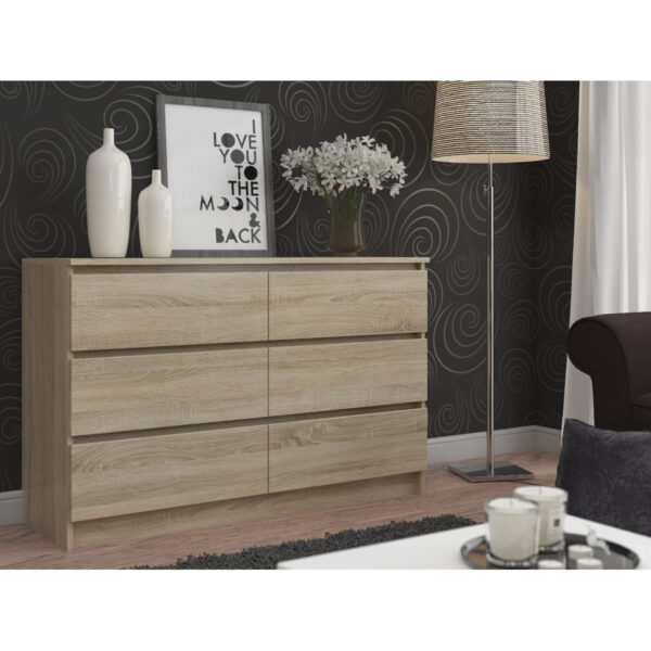 Comoda cu 6 sertare, PAL laminat, 120x40x77 cm, stejar sonoma - imagine 4