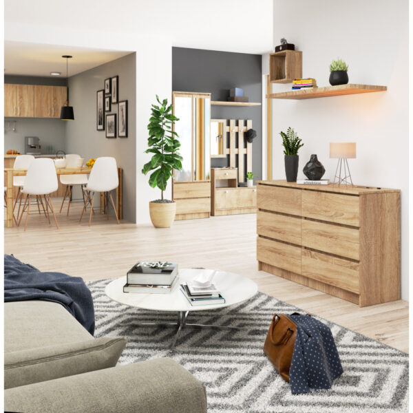 Comoda cu 6 sertare, PAL laminat, 120x40x77 cm, stejar sonoma - imagine 5