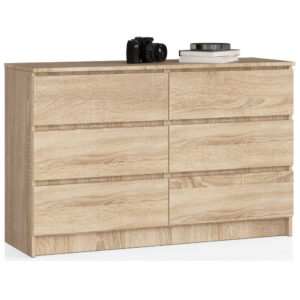 Comoda cu 6 sertare, PAL laminat, 120x40x77 cm, stejar sonoma