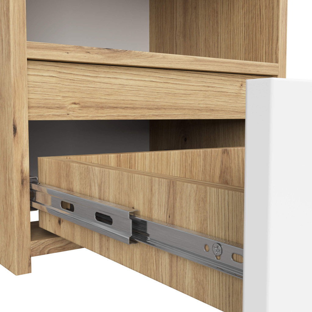 Noptiera cu 1 sertar, PAL laminat 16mm, 40x35x40 cm, stejar artisan si alb - imagine 4