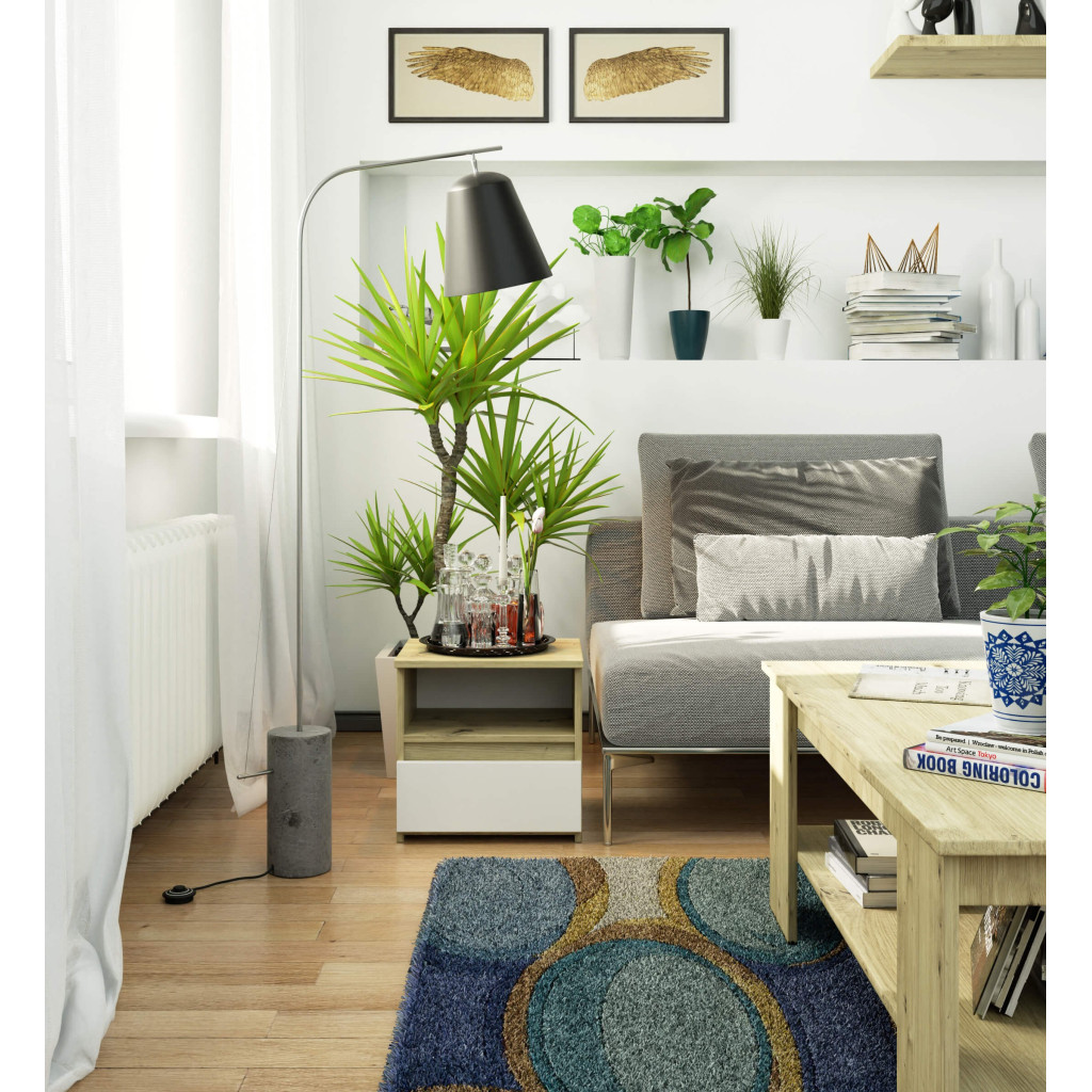 Noptiera cu 1 sertar, PAL laminat 16mm, 40x35x40 cm, stejar artisan si alb - imagine 5