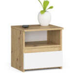 Noptiera cu 1 sertar, PAL laminat 16mm, 40x35x40 cm, stejar artisan si alb