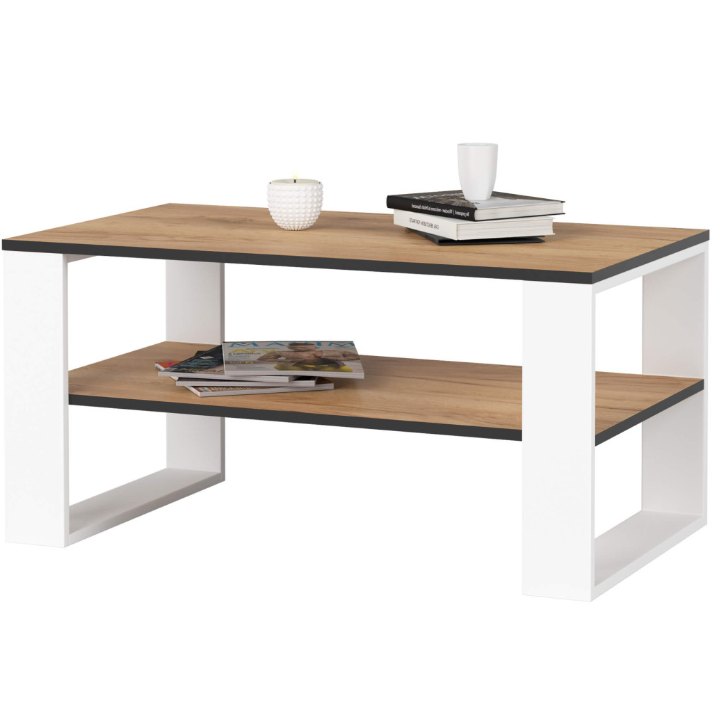 Masuta cafea ALEX cu raft inferior, PAL laminat, 92x53x45 cm, stejar craft si alb - imagine 2