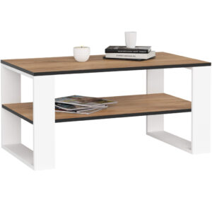 Masuta cafea ALEX cu raft inferior, PAL laminat, 92x53x45 cm, stejar craft si alb