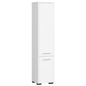 Dulap baie tip coloana cu 2 usi si 5 rafturi, PAL laminat, 30x30x140 cm, alb mat