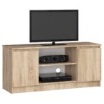 Comoda TV cu 2 usi si o polita, PAL laminat 16 mm, 120x40x55 cm, stejar sonoma