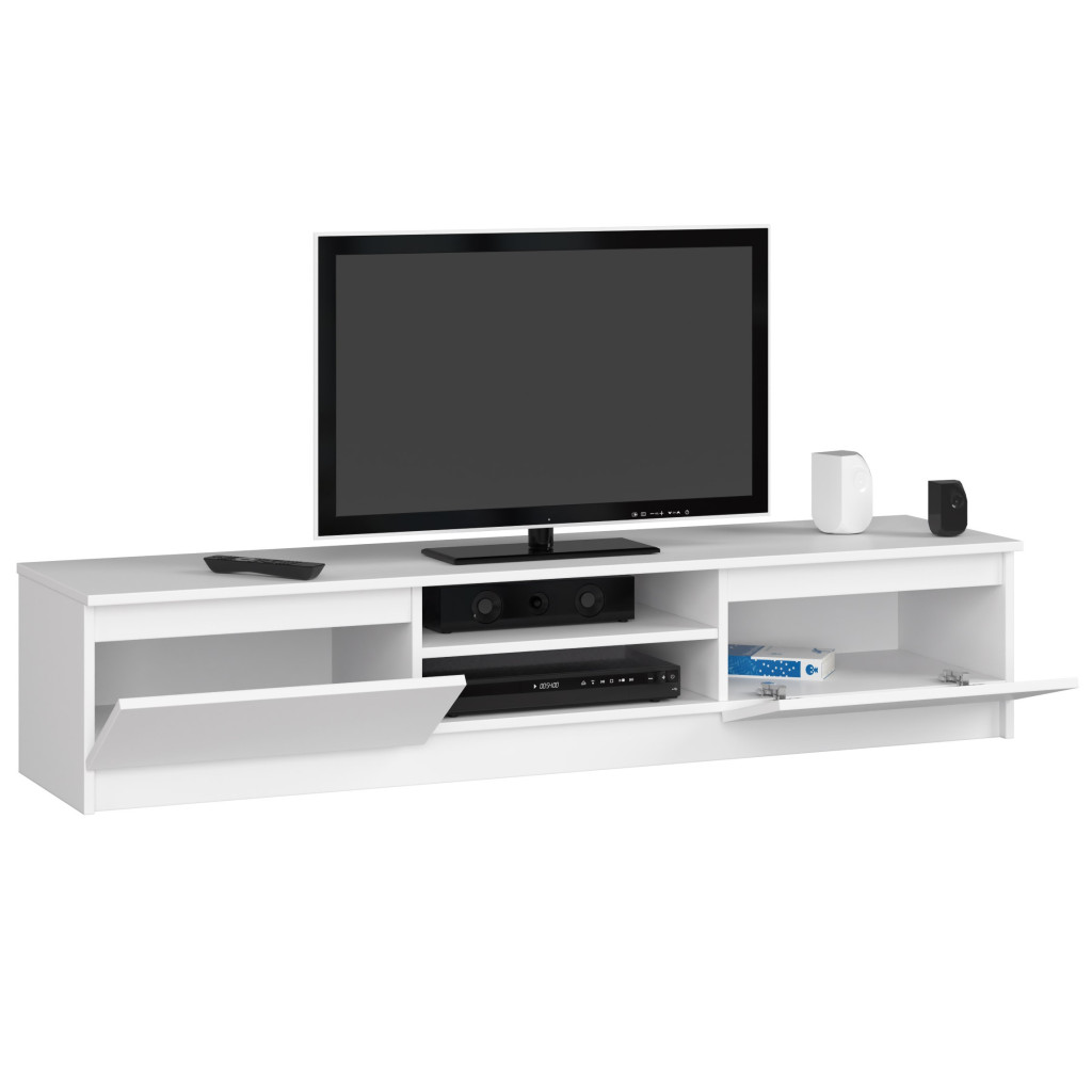 Comoda TV cu 2 usi si rafturi centrale, PAL laminat, 160x40x33 cm, alb mat - imagine 2