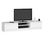 Comoda TV cu 2 usi si rafturi centrale, PAL laminat, 160x40x33 cm, alb mat
