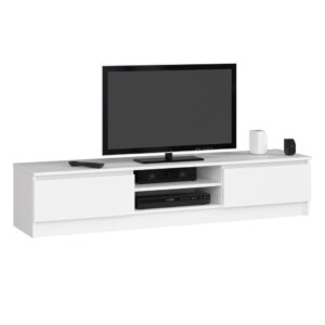 Comoda TV cu 2 usi si rafturi centrale, PAL laminat, 160x40x33 cm, alb mat