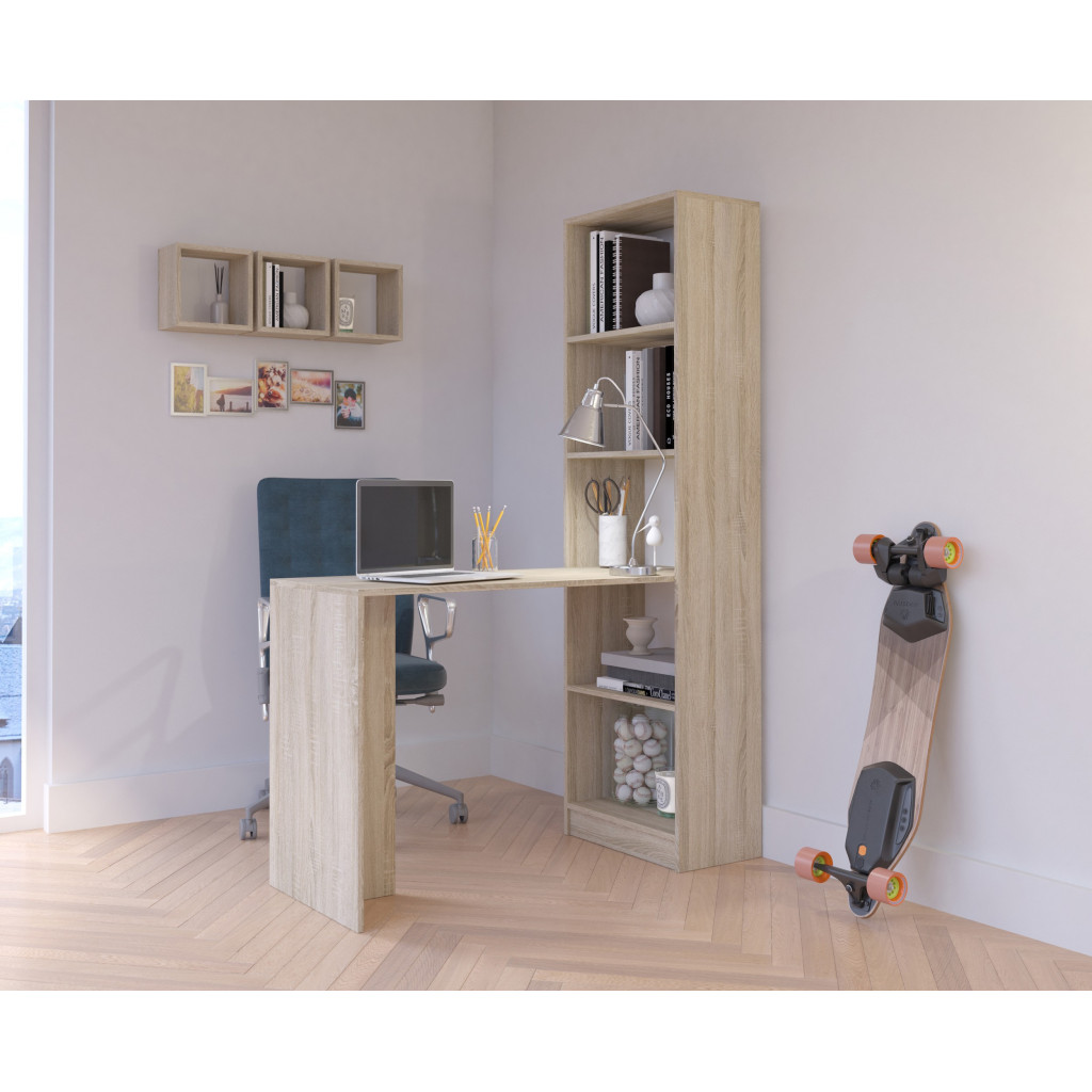 Birou cu rafturi SMART, PAL laminat, 125x50x180 cm, stejar sonoma - imagine 2