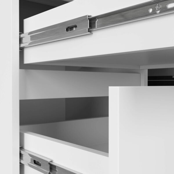 Birou colt stanga cu 3 sertare si rafturi, 155x85x77 cm, alb - imagine 6