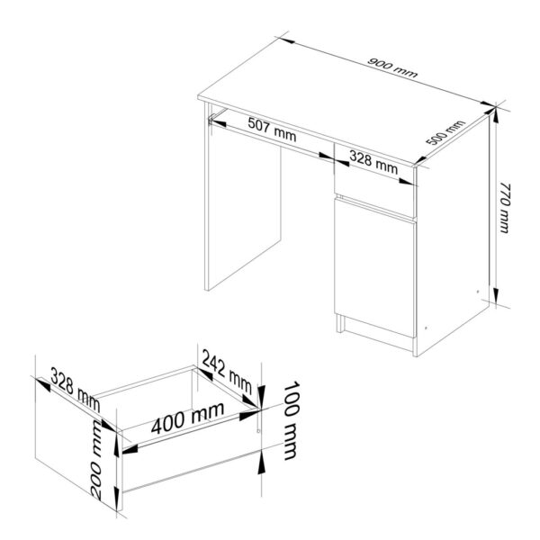 Birou calculator PIKSEL drept, cu sertar, polita glisanta si dulap, 90x50x77 cm, alb - imagine 2