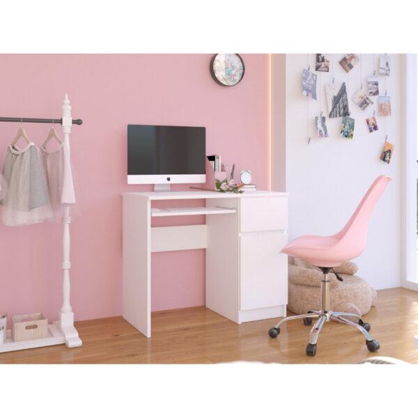 Birou calculator PIKSEL drept, cu sertar, polita glisanta si dulap, 90x50x77 cm, alb - imagine 5