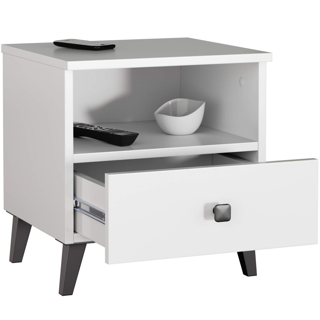 Comoda MOBI K01 cu sertar si raft deschis, PAL laminat 16 mm, 40x37x43 cm, alb si negru - imagine 2