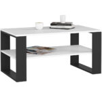 Masuta cafea ALEX cu raft inferior, PAL laminat, 92x53x45 cm, alb si negru