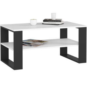 Masuta cafea ALEX cu raft inferior, PAL laminat, 92x53x45 cm, alb si negru