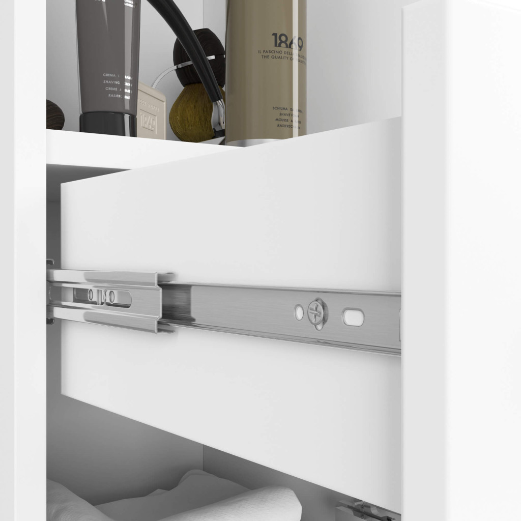 Dulap baie tip coloana cu 2 usi, 1 sertar si rafturi interioare, PAL laminat, 30x30x140 cm, alb - imagine 4