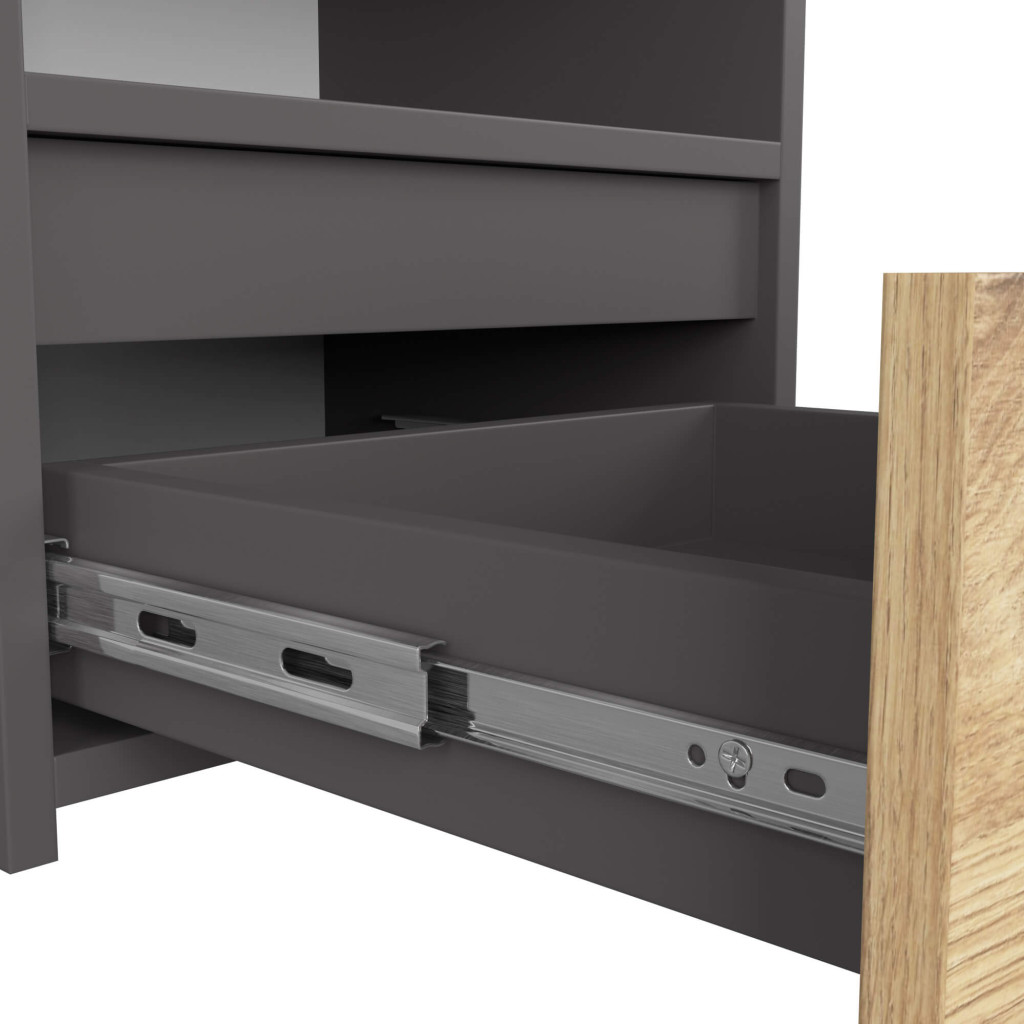 Noptiera cu 1 sertar, PAL laminat 16mm, 40x35x40 cm, gri si stejar artisan - imagine 3