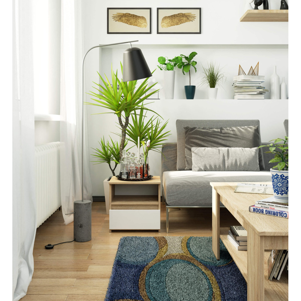 Noptiera cu 1 sertar, PAL laminat 16mm, 40x35x40 cm, stejar sonoma si alb - imagine 4