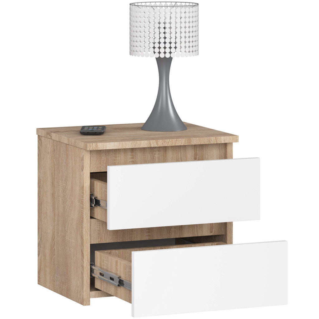 Noptiera cu 2 sertare, din PAL laminat, 40x35x40 cm, stejar sonoma si alb - imagine 3