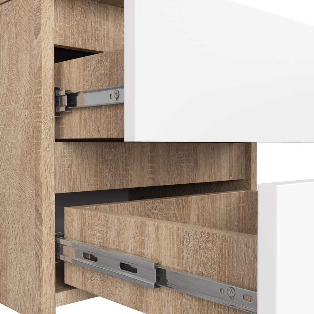 Noptiera cu 2 sertare, din PAL laminat, 40x35x40 cm, stejar sonoma si alb - imagine 6