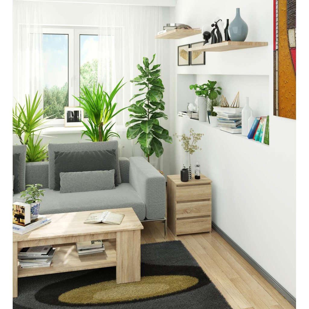 Noptiera cu 3 sertare, PAL laminat 16 mm, 40x35x57 cm, stejar sonoma - imagine 4