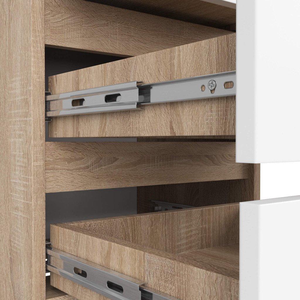 Noptiera cu 3 sertare, PAL laminat 16 mm, 40x35x57 cm, stejar sonoma si alb - imagine 6