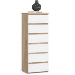 Comoda cu 6 sertare, PAL laminat 16 mm, 40x35x109 cm, stejar sonoma si alb