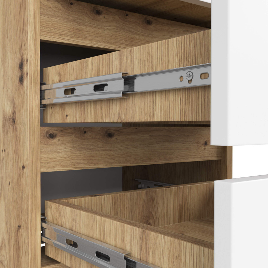 Noptiera cu 3 sertare, PAL laminat 16 mm, 40x35x57 cm, stejar artisan si alb - imagine 6