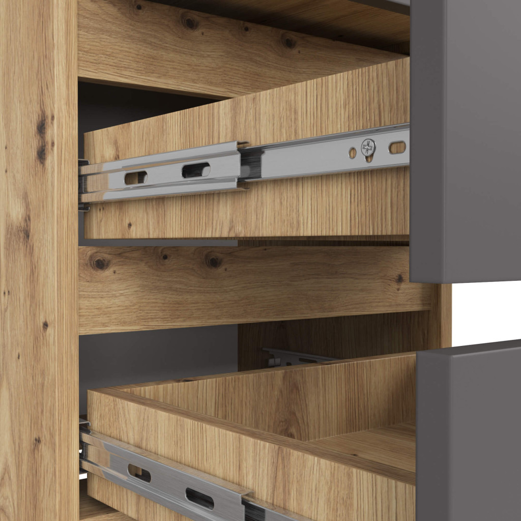 Noptiera cu 3 sertare, PAL laminat 16 mm, 40x35x57 cm, stejar artisan si gri - imagine 5