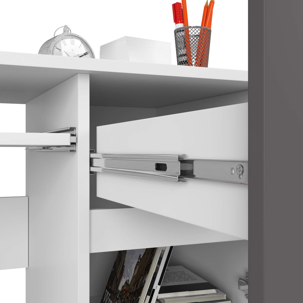 Birou computer PIKSE cu sertar, dulap si polita glisanta pentru tastatura, dreapta, 90x50x77 cm, alb si gri - imagine 6