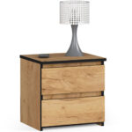Noptiera cu 2 sertare, din PAL laminat, 40x35x40 cm, stejar craft