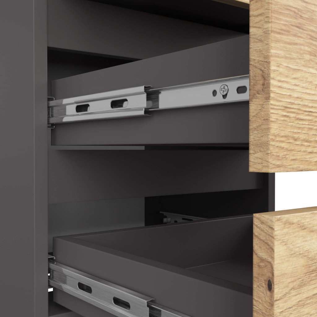 Noptiera cu 3 sertare, PAL laminat 16 mm, 40x35x57 cm, gri si stejar artisan - imagine 4