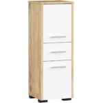 Dulap de baie tip baza, cu 2 usi si sertar, PAL 16 mm, 30x30x85 cm, stejar artisan si alb