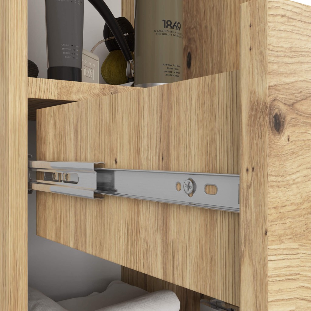 Dulap baie tip coloana cu 2 usi, 1 sertar si rafturi interioare, PAL laminat, 30x30x140 cm, stejar artisan - imagine 4