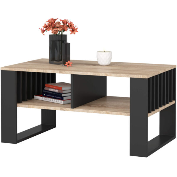 Masuta cafea ROCKFORD, cu blat din PAL, 92x53x45 cm, stejar sonoma si negru - imagine 2