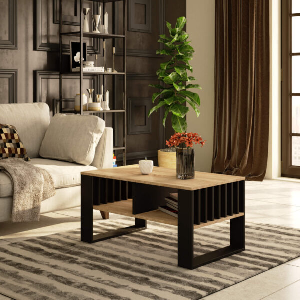 Masuta cafea ROCKFORD, cu blat din PAL, 92x53x45 cm, stejar sonoma si negru - imagine 4